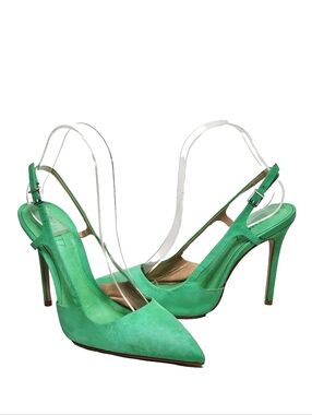 SCHUTZ Boris Suede Slingback Pumps Sz 7 Green High Stiletto Heels